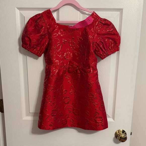 NWT Lilly Pulitzer Red Floral Brocade Puff Sleeve Dress Girls size 6